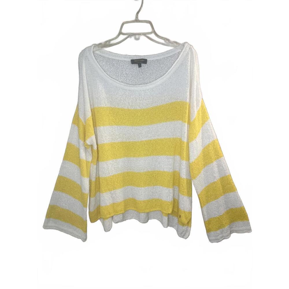 Juicy Couture Yellow White Striped Sweater Boat Neck Bell Sleeve Size Large Y2K